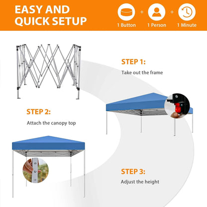 Puppys 10 X 10ft Pop Up Canopy Tent Easy Set up Outdoor Instant Straight Legs Portable Gazebo Shelter with Wheeled Bag for Camp Beach Patio and Garden (Blue)