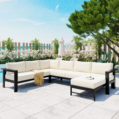 Furvclv 115.7in Modern Outdoor Sectional Sofa, 6 Seater Patio Conversation Couch Sets, U-Shaped Chaise Lounge Couch, Convertible Sofa Set For Outdoor Garden Porch