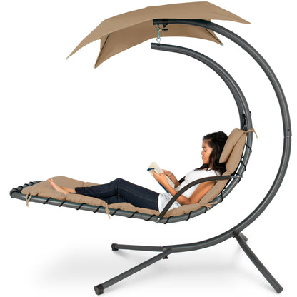 Best Choice Products Hanging Curved Chaise Lounge Chair Swing for Backyard, Patio w/Pillow, Shade, Stand - Teal