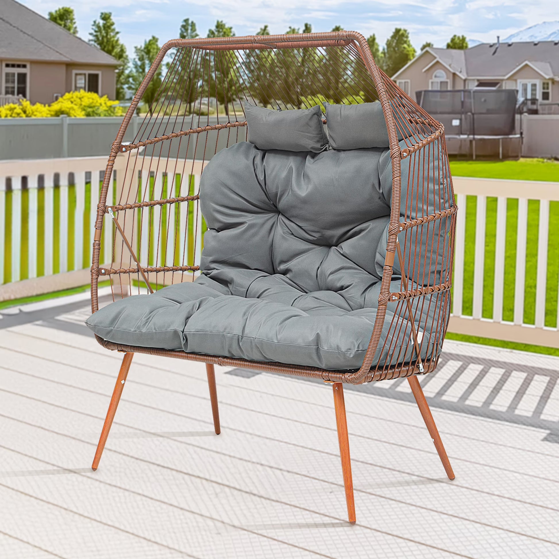 Uforic Beige Dual Egg Seat with Base, 2-Person Wicker Egg Chair for Indoor/Outdoor Patio Use with Cushions, Supports up to 510lbs, Perfect for Patio, Bedroom, Garden, and Balcony