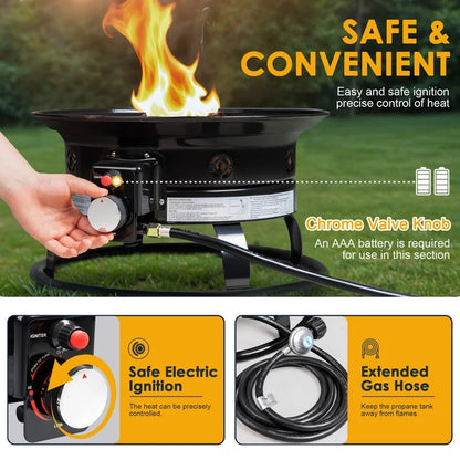 Homall Portable Propane Fire Pit for Outside, Smokeless Gas Fire Bowl with Auto-Ignition, 19-Inch Diameter Lid & Carry Kit, for Patio,, Black