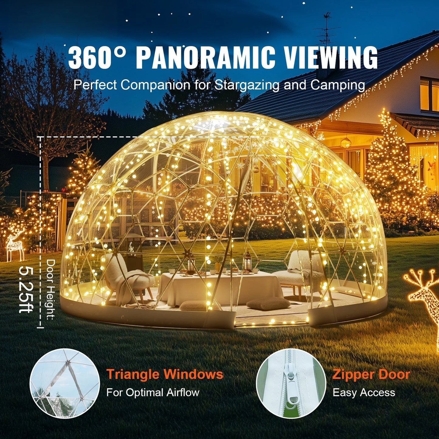 9.5FT Outdoor Bubble Tent - Transparent Dome Camping Shelter with Zip Door & Windows - Waterproof Pop-Up Tent for Stargazing, Backyard, Patio & Glamping - Portable Instant Setup