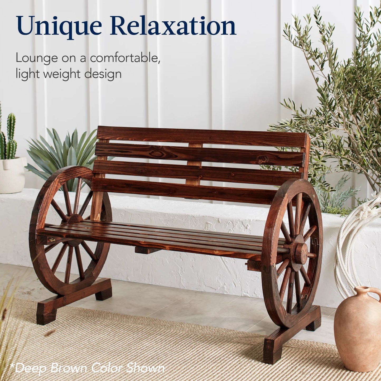 Best Choice Products 2-Person Wooden Wagon Wheel Bench for Patio, Garden, Outdoor Lounging w/Rustic Design - Black