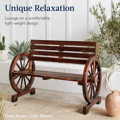 Best Choice Products 2-Person Wooden Wagon Wheel Bench for Patio, Garden, Outdoor Lounging w/Rustic Design - Black