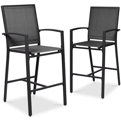 Best Choice Products Outdoor Barstools Set of 2, Bar Height Patio Chairs w/All-Weather Mesh - Black/Black