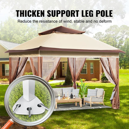 BENTISM Patio Gazebo, 11 x 11 FT Pop up Gazebo Tent for 8-10 Person, with Mosquito Netting, Metal Frame, and PU Coated 250D Oxford Cloth, Outdoor Canopy Shelter
