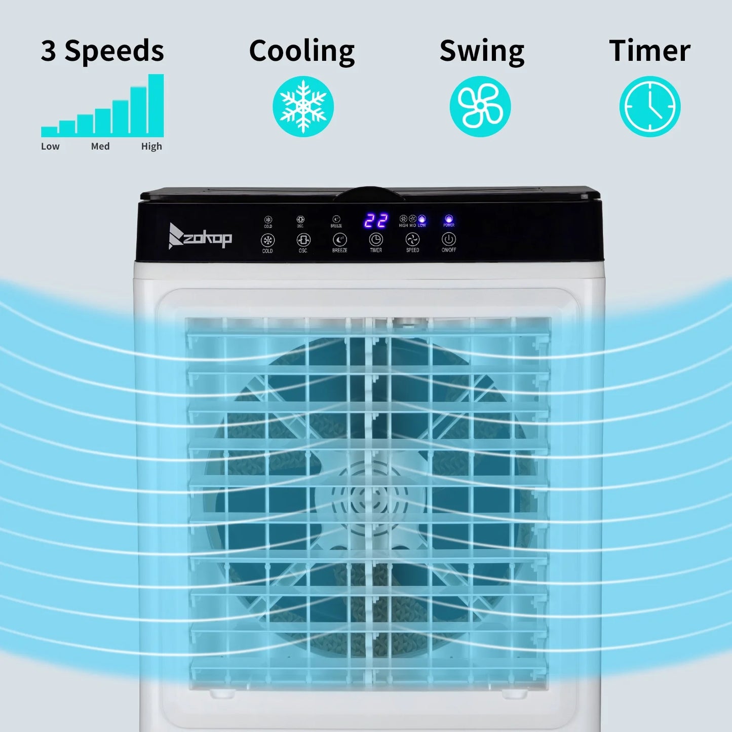 Evaporative Air Cooler, 2353CFM Portable Cooling Fan w/Humidifier, Indoor Outdoor Swamp Cooler for Home Patio, 7.9GAL Water Tank, 4 Ice Packs, 3 Speeds, 90?Swing