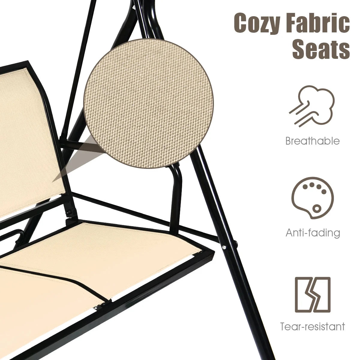 Gymax Brown Outdoor Swing Canopy Patio Swing Chair 3 Person Canopy Hammock