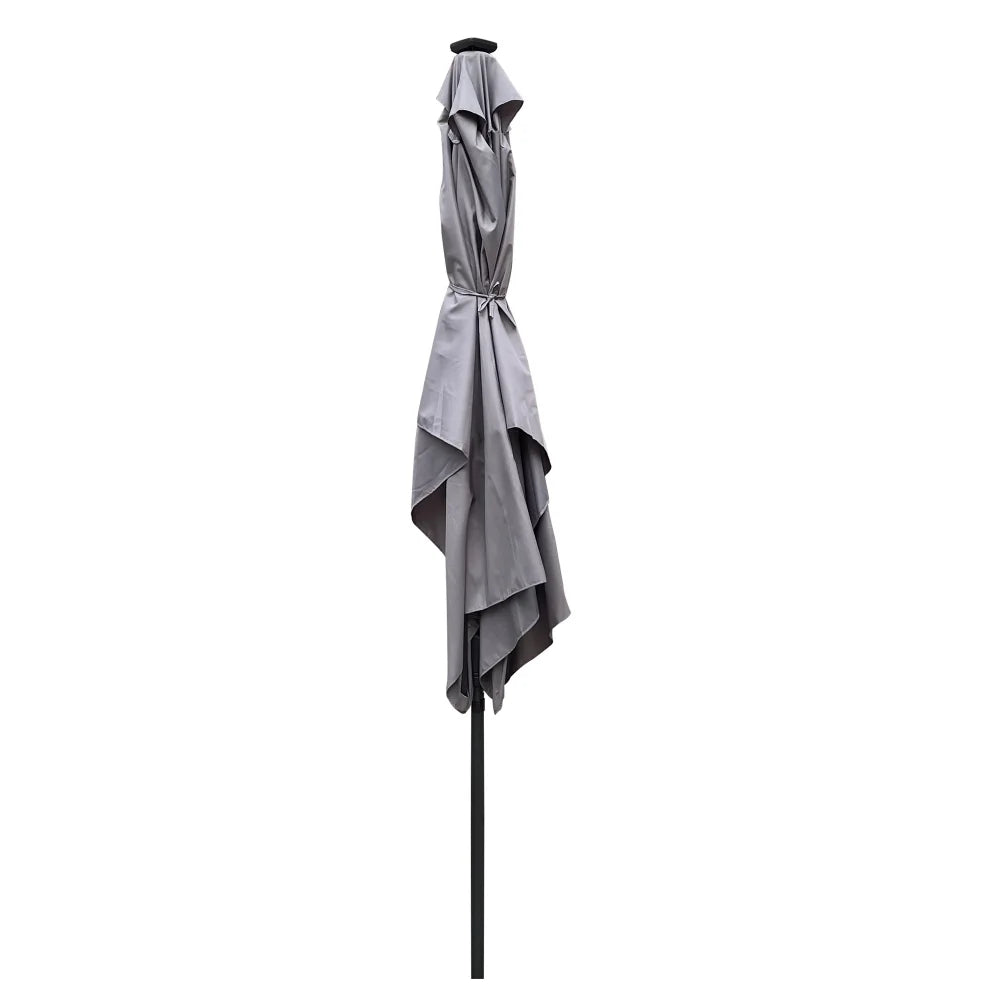 10 x 6.5t Patio Umbrella,Rectangular Picnic Table Umbrella,6-8 Chairs Tilt Umbrella with 26 LED Lights,Waterproof Umbrella Sunshade with Crank and Push Button Tilt for Garden Backyard Pool,LIGHT GREY