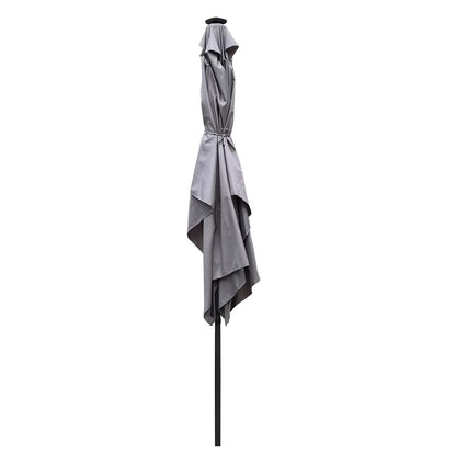 10 x 6.5t Patio Umbrella,Rectangular Picnic Table Umbrella,6-8 Chairs Tilt Umbrella with 26 LED Lights,Waterproof Umbrella Sunshade with Crank and Push Button Tilt for Garden Backyard Pool,LIGHT GREY