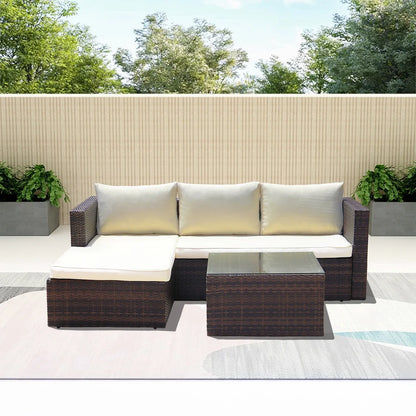 Abble 3pcs Patio Furniture Set Outddor Wicker Sectional Set Conversation Sofa Set with Cushions-Gray