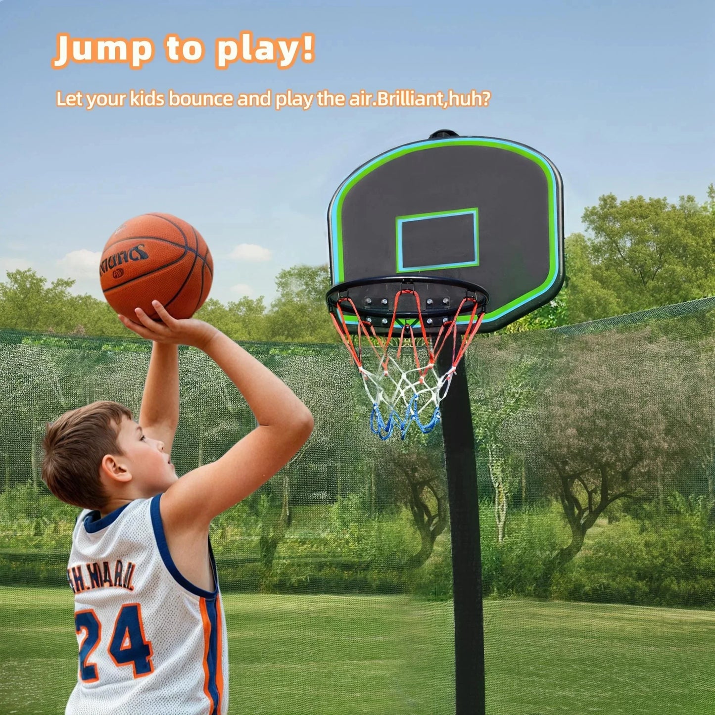 Trampoline for Kids and Adults, Segmart 10Ft Trampoline with Basketball Hoop, Outdoor Trampoline with Safety Enclosure Net and LED Lights, Recreational Trampoline for Backyard Patio