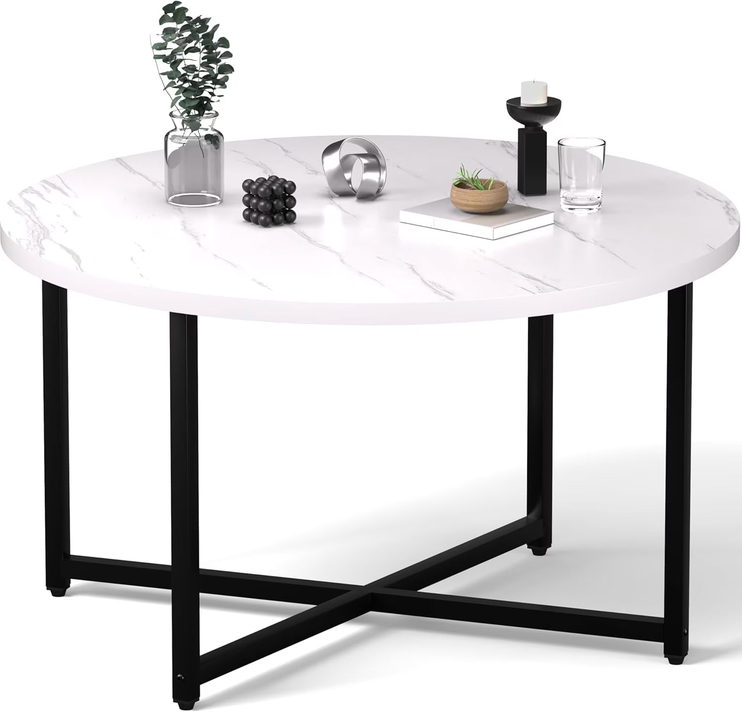 Round Coffee Table, 31.5" Circle Coffee TableRoma Round Coffee Tables Living Room, Large Coffee Table Round for Indoor & Outdoor Use, Office, Patio or Garden, Large Gray(31.5" D x 17.7" H)
