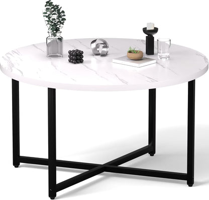 Round Coffee Table, 31.5" Circle Coffee TableRoma Round Coffee Tables Living Room, Large Coffee Table Round for Indoor & Outdoor Use, Office, Patio or Garden, Large Gray(31.5" D x 17.7" H)