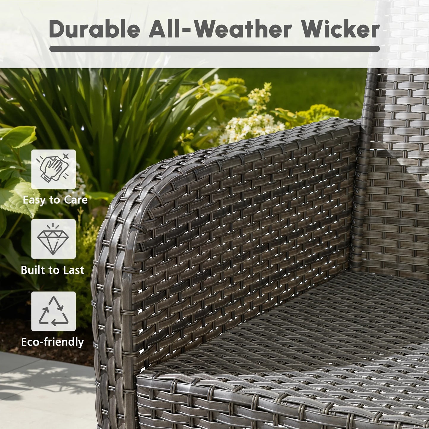 Ovios 4 Pieces Wicker Outdoor Patio Furniture with Coffee Table High Back All Weather Rattan Outdoor Sectional Conversation Set for Backyard Porch Garden, Denim Blue