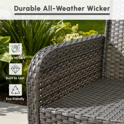 Ovios 4 Pieces Wicker Outdoor Patio Furniture with Coffee Table High Back All Weather Rattan Outdoor Sectional Conversation Set for Backyard Porch Garden, Denim Blue