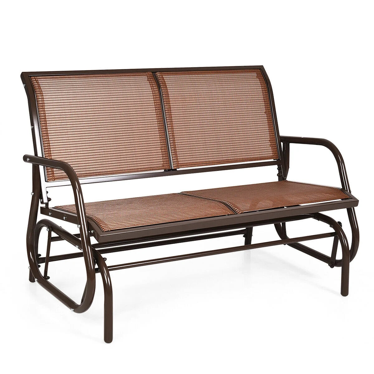 Gymax 48'' Outdoor Patio Swing Glider Bench Chair Loveseat Rocker Lounge Backyard Brown