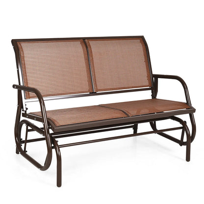 Gymax 48'' Outdoor Patio Swing Glider Bench Chair Loveseat Rocker Lounge Backyard Brown