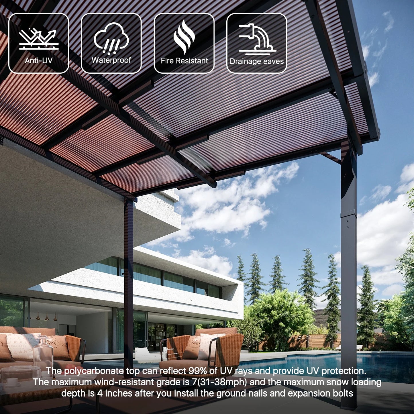 Sumnthink 10'x12' Gazebo for Patio, Gazebo Pergola with Sloped Roof, Large Wall-Mounted Heavy Duty Awnings, for Patio, Deck and Backyard