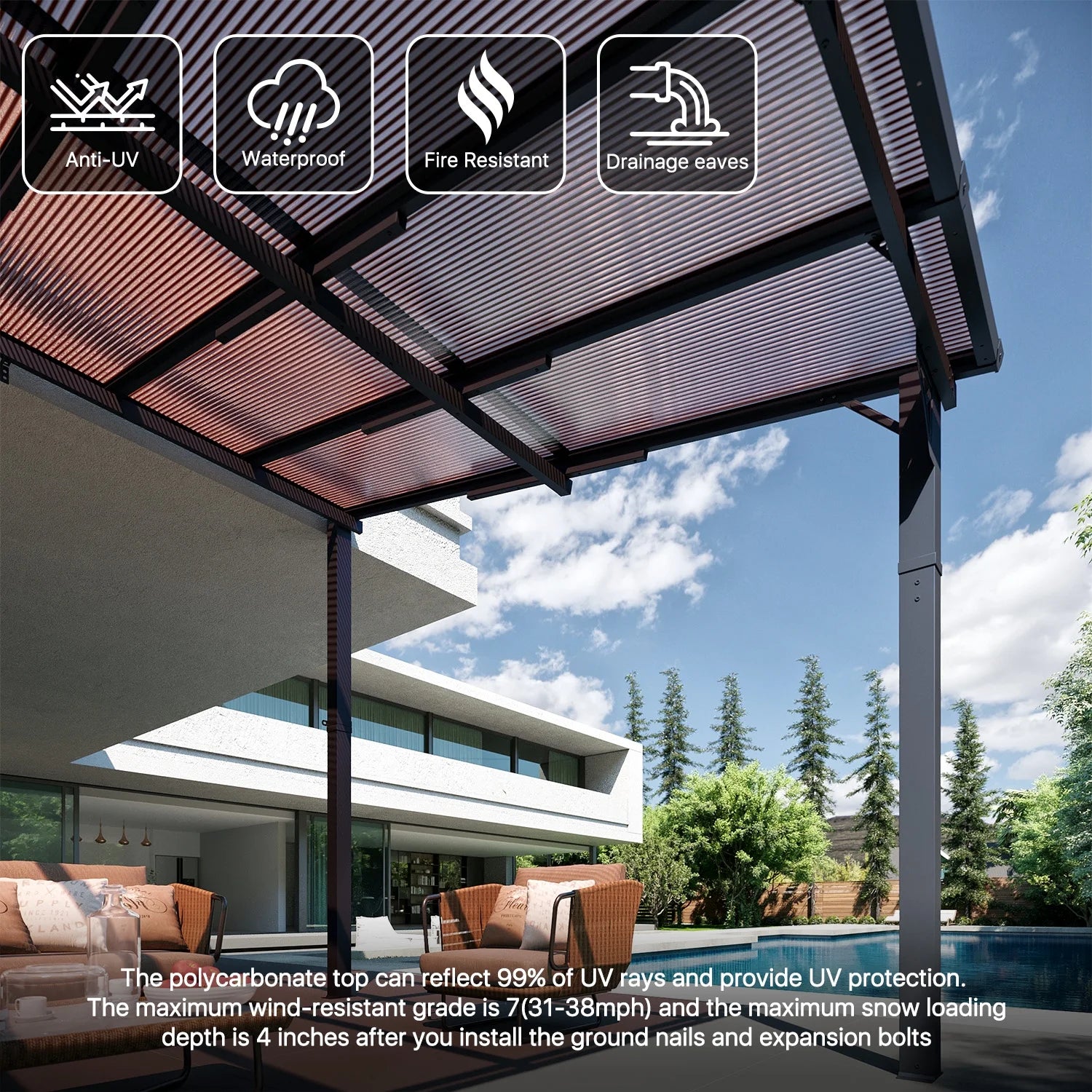 Sumnthink 10'x12' Gazebo for Patio, Gazebo Pergola with Sloped Roof, Large Wall-Mounted Heavy Duty Awnings, for Patio, Deck and Backyard