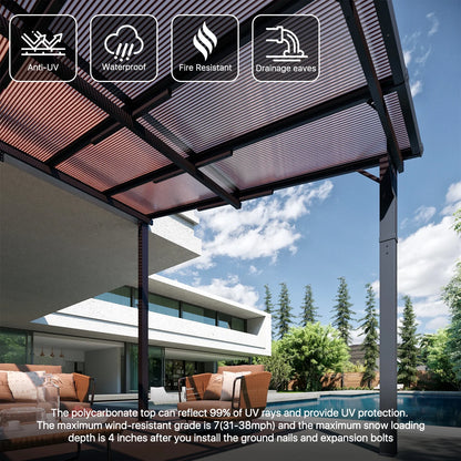 Sumnthink 10'x12' Gazebo for Patio, Gazebo Pergola with Sloped Roof, Large Wall-Mounted Heavy Duty Awnings, for Patio, Deck and Backyard