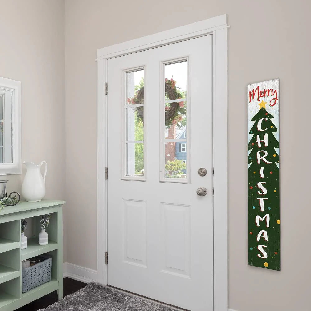 My Word! Merry Christmas Holiday Porch Board Welcome Sign and Porch Leaner for Front Porch, Yard, Deck, Patio, Wall - Indoor Outdoor Farmhouse Rustic Vertical Porch and Yard Decor 8"x46.5"