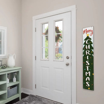 My Word! Merry Christmas Holiday Porch Board Welcome Sign and Porch Leaner for Front Porch, Yard, Deck, Patio, Wall - Indoor Outdoor Farmhouse Rustic Vertical Porch and Yard Decor 8"x46.5"