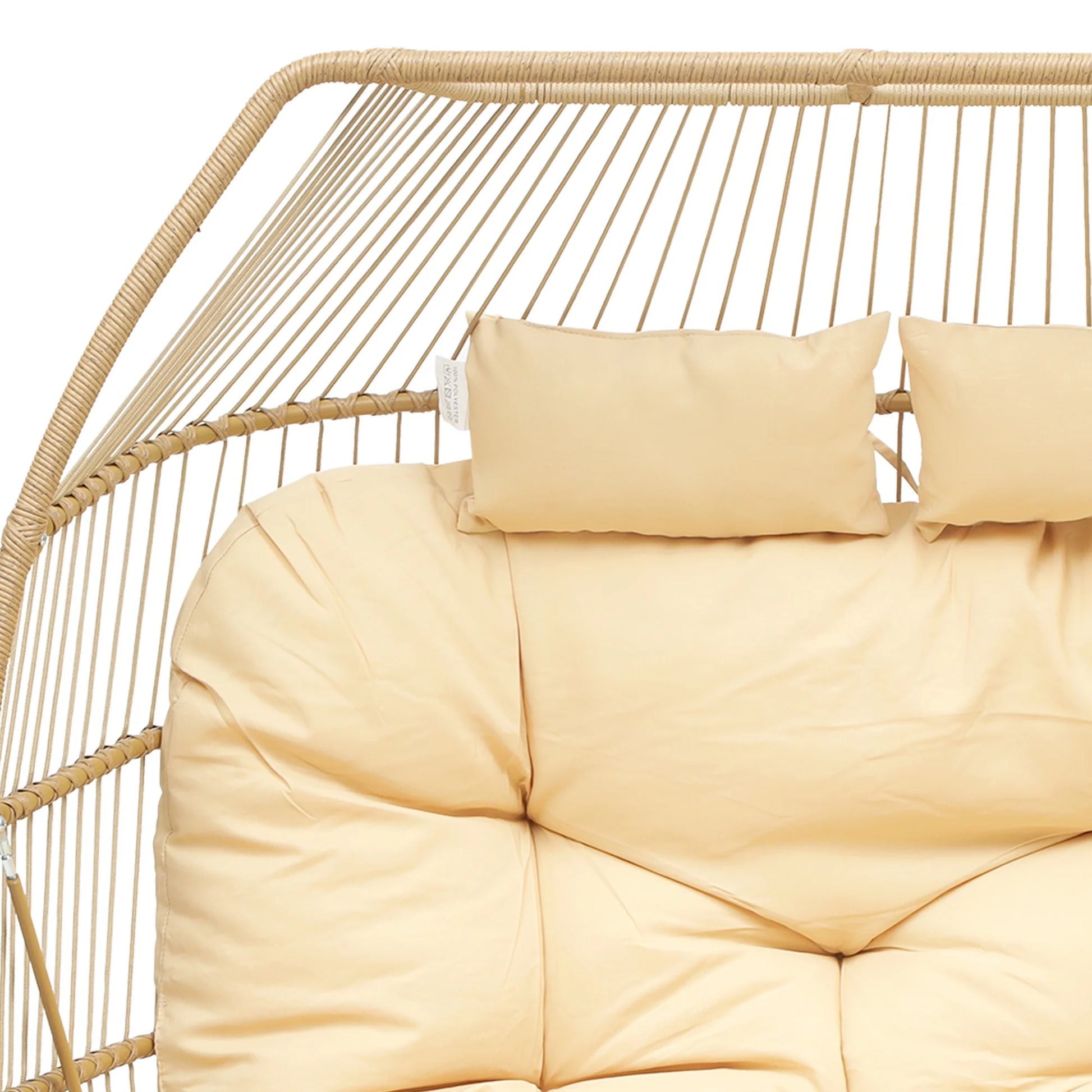Uforic Beige Dual Egg Seat with Base, 2-Person Wicker Egg Chair for Indoor/Outdoor Patio Use with Cushions, Supports up to 510lbs, Perfect for Patio, Bedroom, Garden, and Balcony