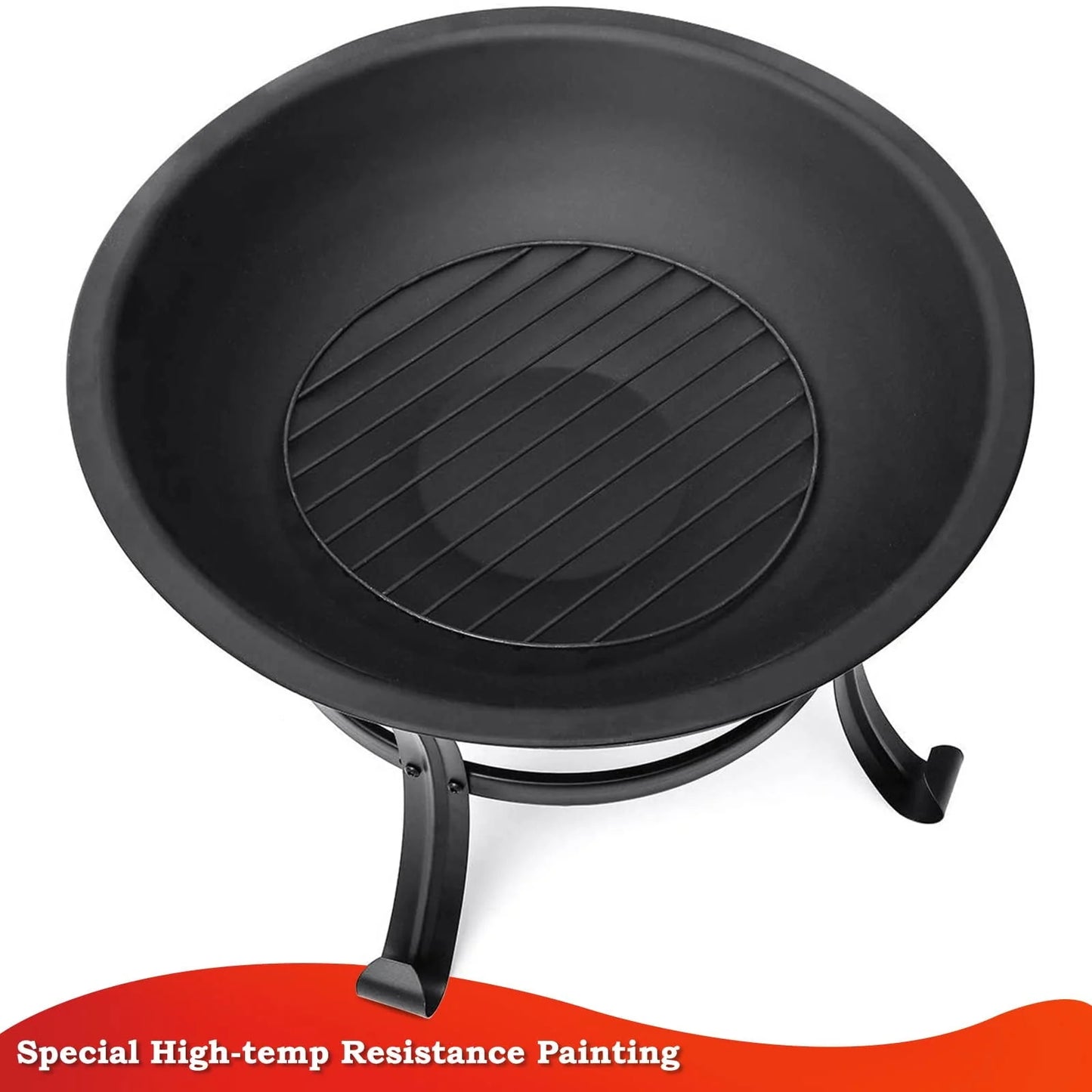 KingSo 22 inch Wood Burning Fire Pit for Camping Picnic Bonfire Patio Outside Backyard Garden Small Bonfire Pit Steel Firepit Bowl with Spark Screen, Log Grate, Poker