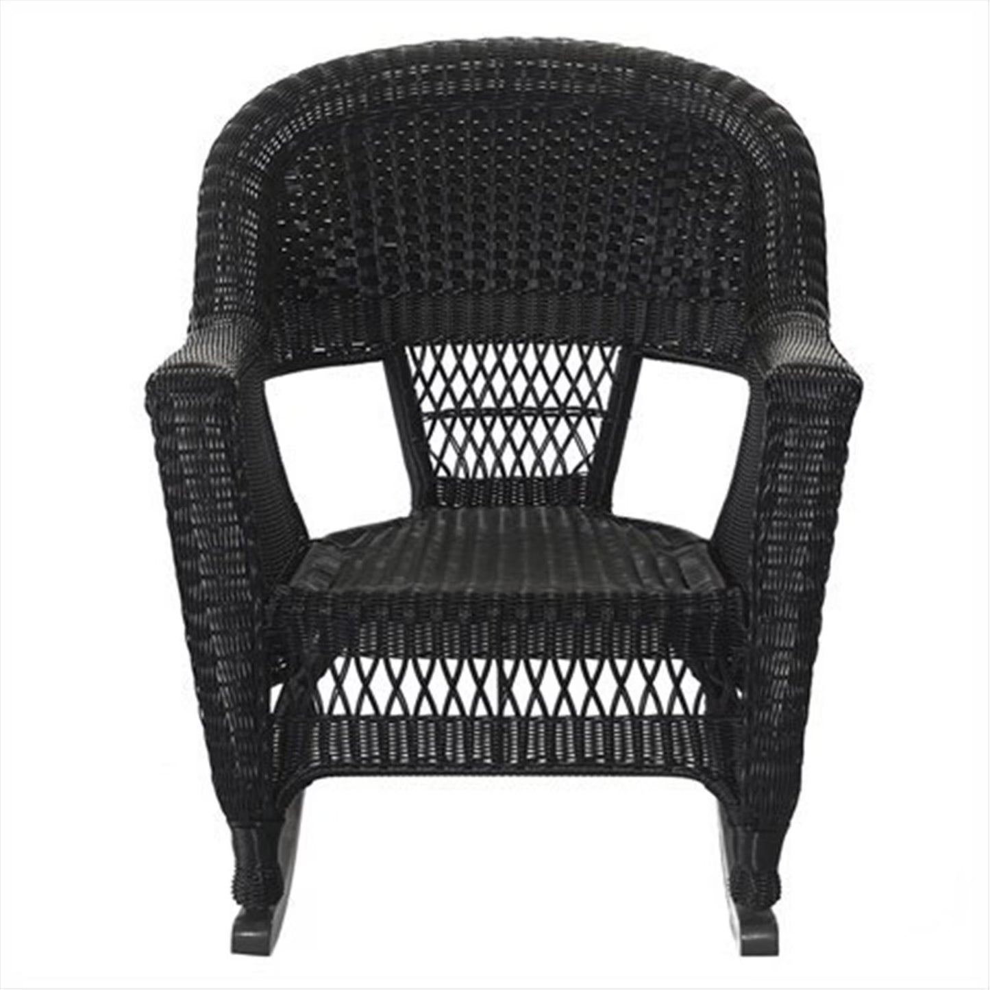 Jeco 3 Piece Resin Wicker Outdoor Patio Rocker Chair with End Table Set in White