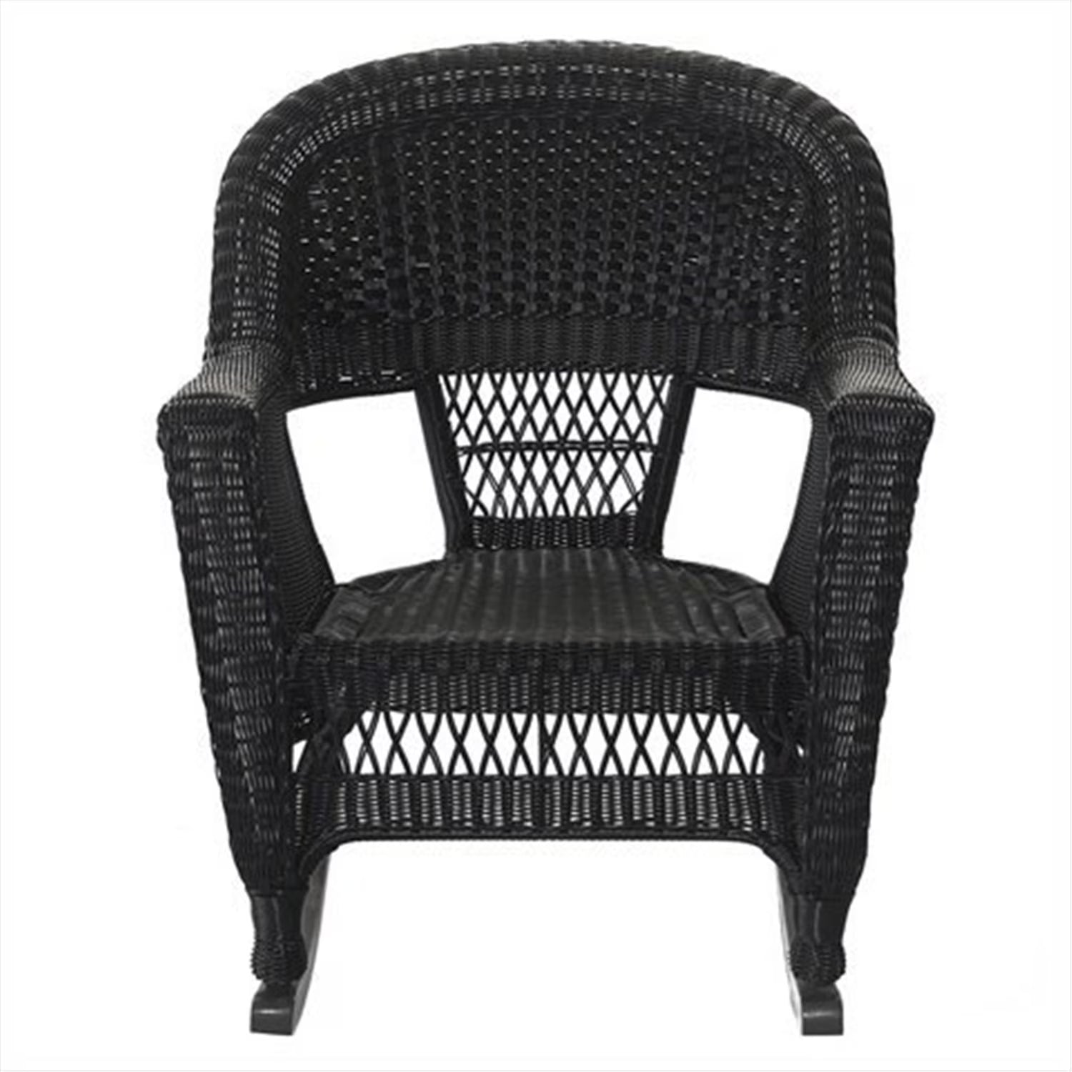 Jeco 3 Piece Resin Wicker Outdoor Patio Rocker Chair with End Table Set in White