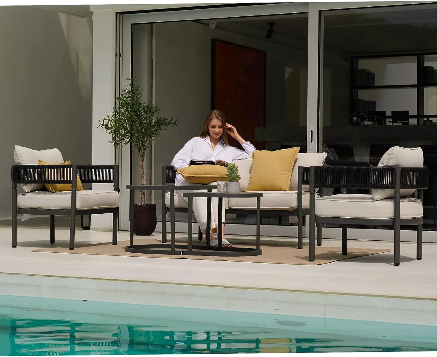 Grand Patio 5-Piece Outdoor Wicker Conversation Set, Beige
