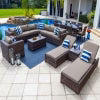 Tuscany 21-Piece Resin Wicker Outdoor Patio Furniture Combination Set with Sectional Set, Eight-seat Dining Set, and Chaise Lounge Set (Half-Round Brown Wicker, Polyester Light Gray)