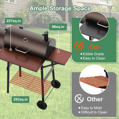 Firstness Charcoal Grill, Outdoor BBQ Grill Charcoal with Offset Smoker for Barbecue Pit Patio Backyard Camping Picnics, Black & Brown