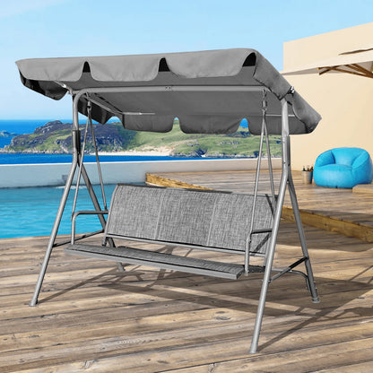 CoPedvic Canopy Porch Patio Swing with Canopy, 3-Seat Steel Outdoor Swing Chair with Stand , Yard swing& Outside swing,Gray