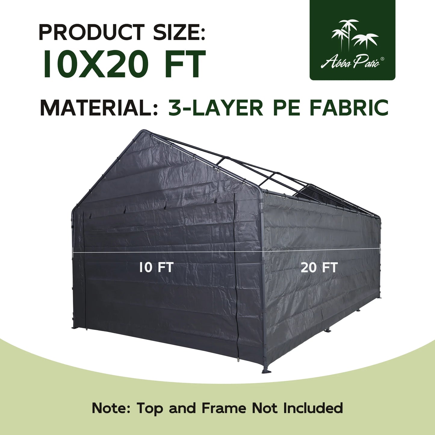 Abba Patio 10x20 ft Weather Carport Sidewall Tarp Replacement, Dark Grey- Top& Frame Not Included