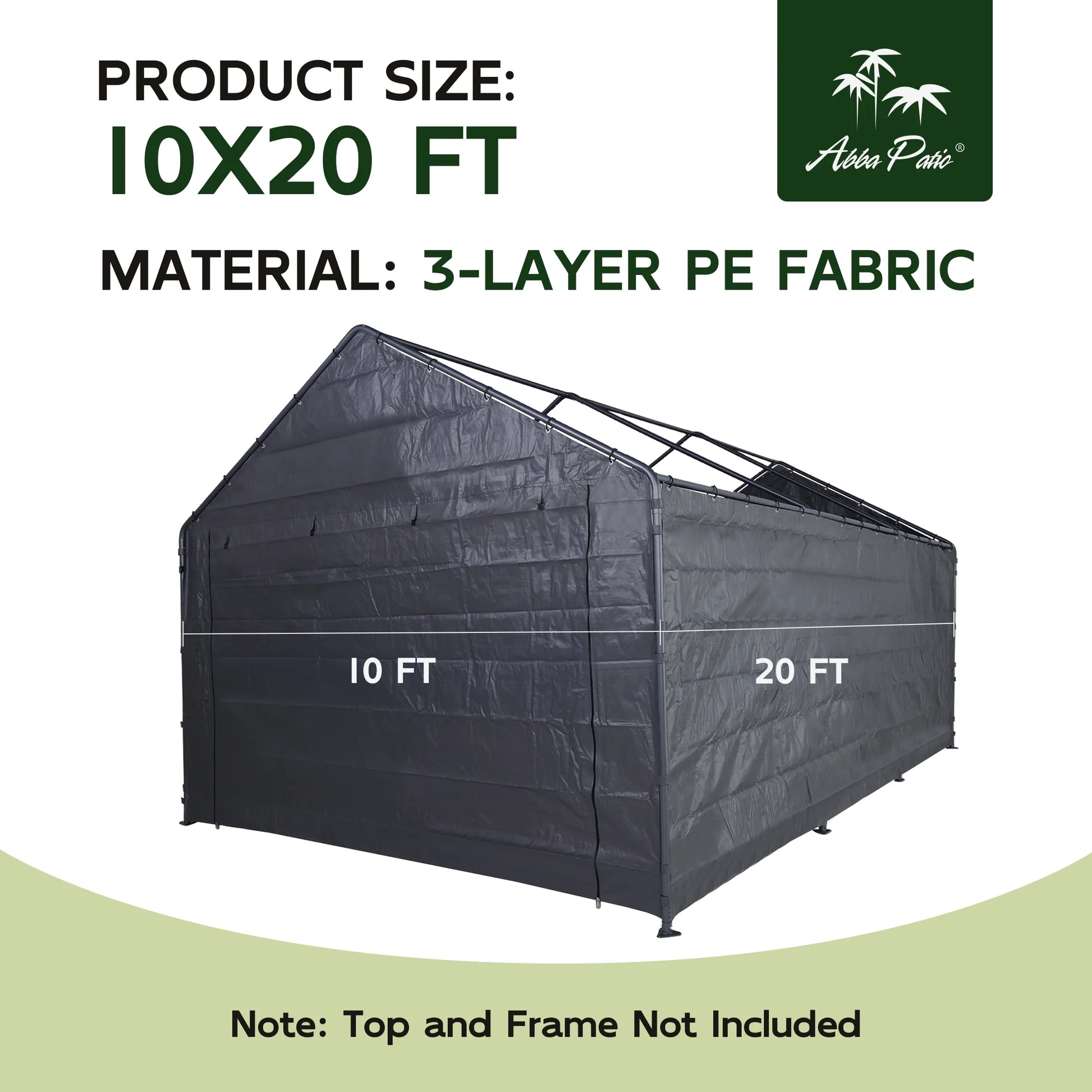 Abba Patio 10x20 ft Weather Carport Sidewall Tarp Replacement, Dark Grey- Top& Frame Not Included