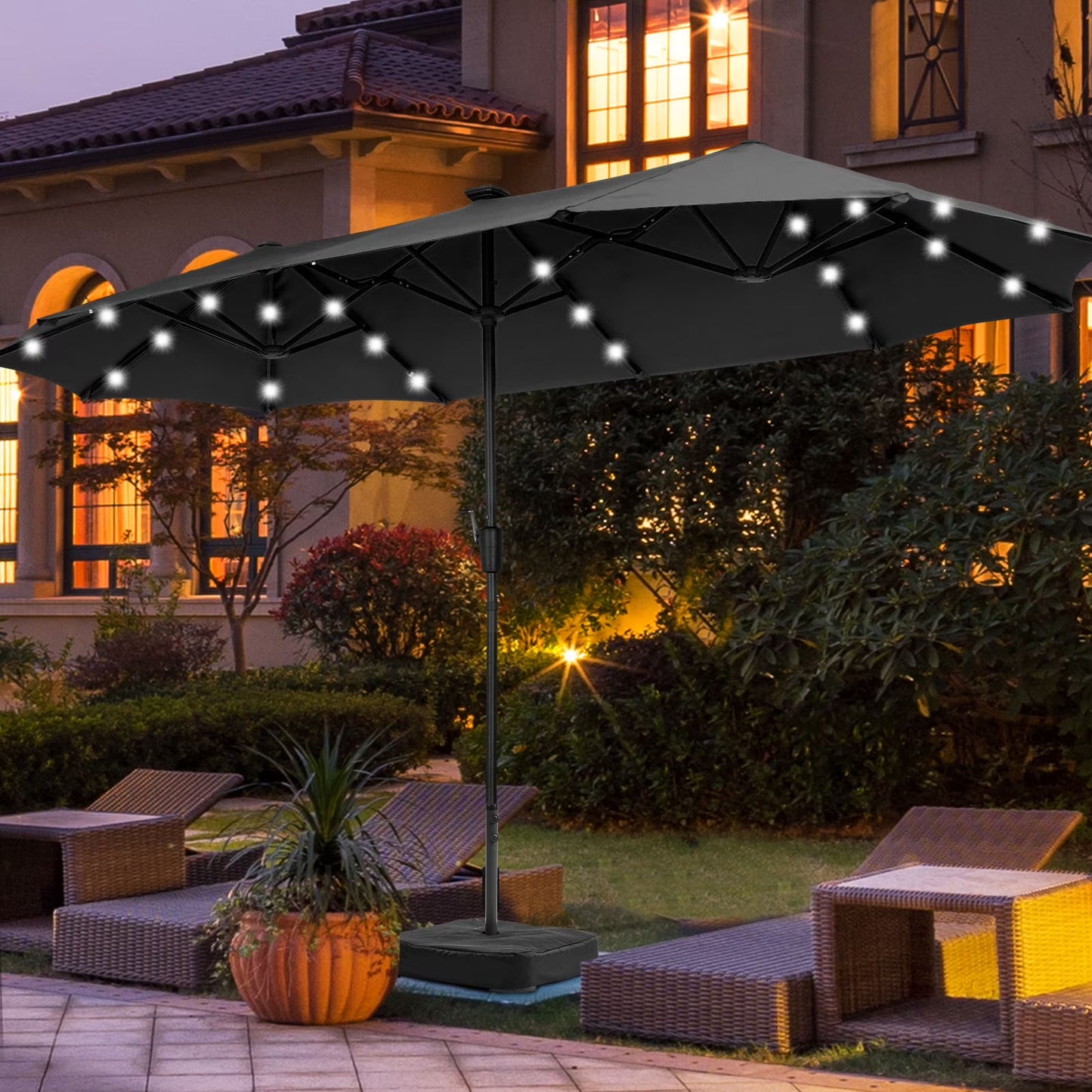 Ainfox 15ft Large Patio Umbrella, 3-Tiers Outdoor Double-Sided Rectangle Market Heavy Duty Umbrellas, Grass Green
