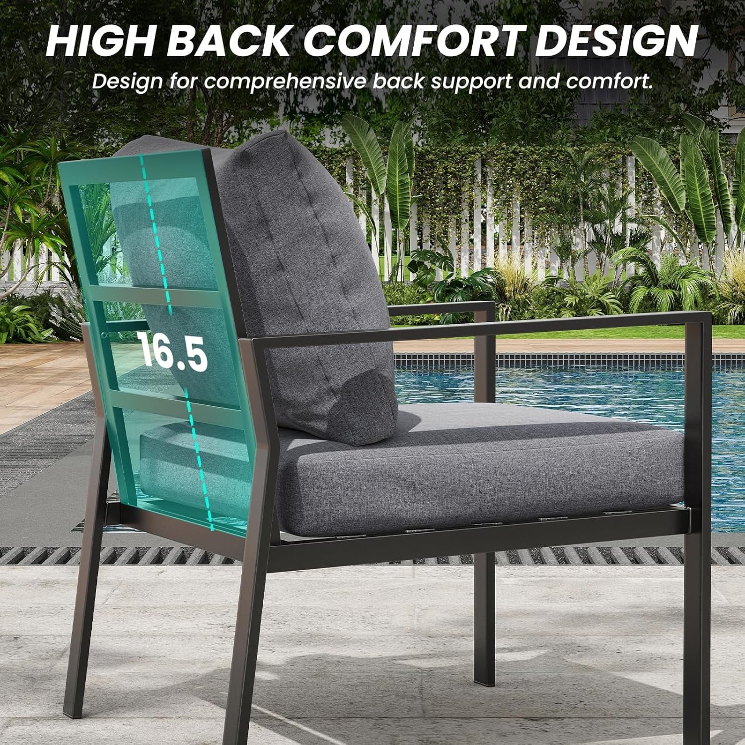 Farini Outdoor conversation sets, 4 Pieces Metal Patio Furniture Set with 2 Single Chairs, 3-Seat Sofas & Coffee Table, for Garden, Backyard, Balcony (Beige)