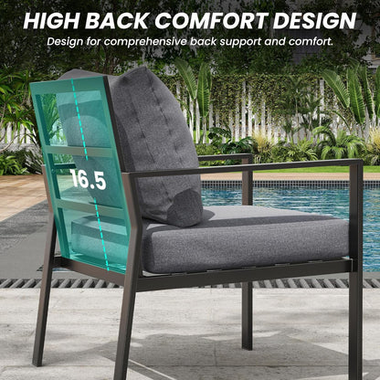 Farini Outdoor conversation sets, 4 Pieces Metal Patio Furniture Set with 2 Single Chairs, 3-Seat Sofas & Coffee Table, for Garden, Backyard, Balcony (Beige)
