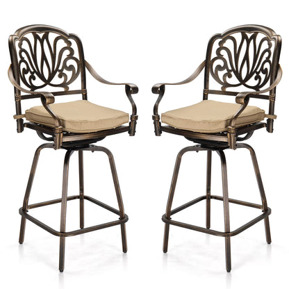 Ktaxon 2Pcs Outdoor Swivel Bar Stools, Weather Resistant Patio Bar Height Chairs, Cast Aluminum Bar Dining Seatings for Pool Deck Balcony (Elizabethan Back)