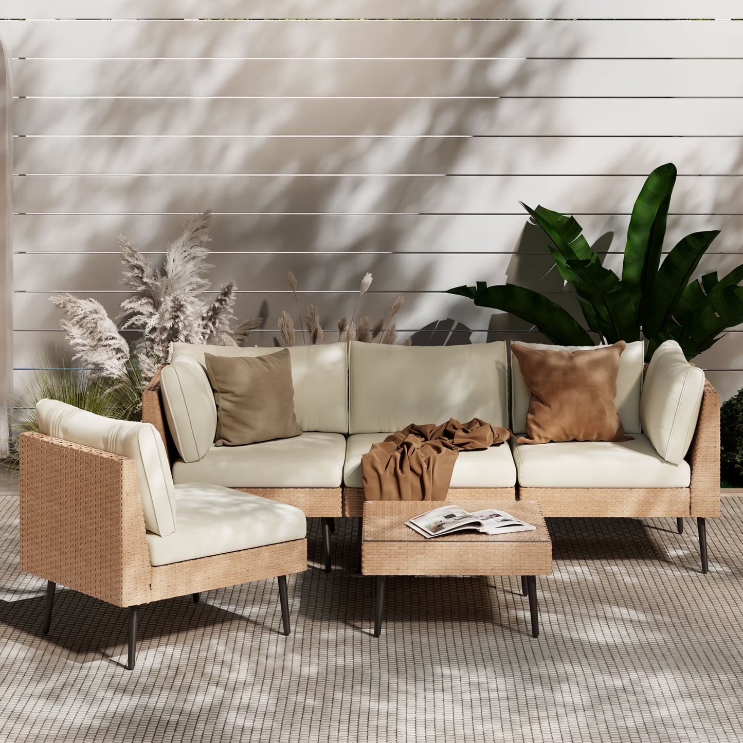 ENSTVER 8-Piece Wicker Outdoor sectional Patio Furniture Set with Additional Waterproof Cover, Conversation Patio Furniture with Washable Thick Cushions for Garden, Backyard, Poolside