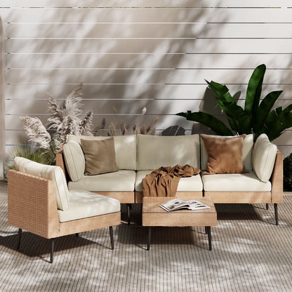 ENSTVER 8-Piece Wicker Outdoor sectional Patio Furniture Set with Additional Waterproof Cover, Conversation Patio Furniture with Washable Thick Cushions for Garden, Backyard, Poolside
