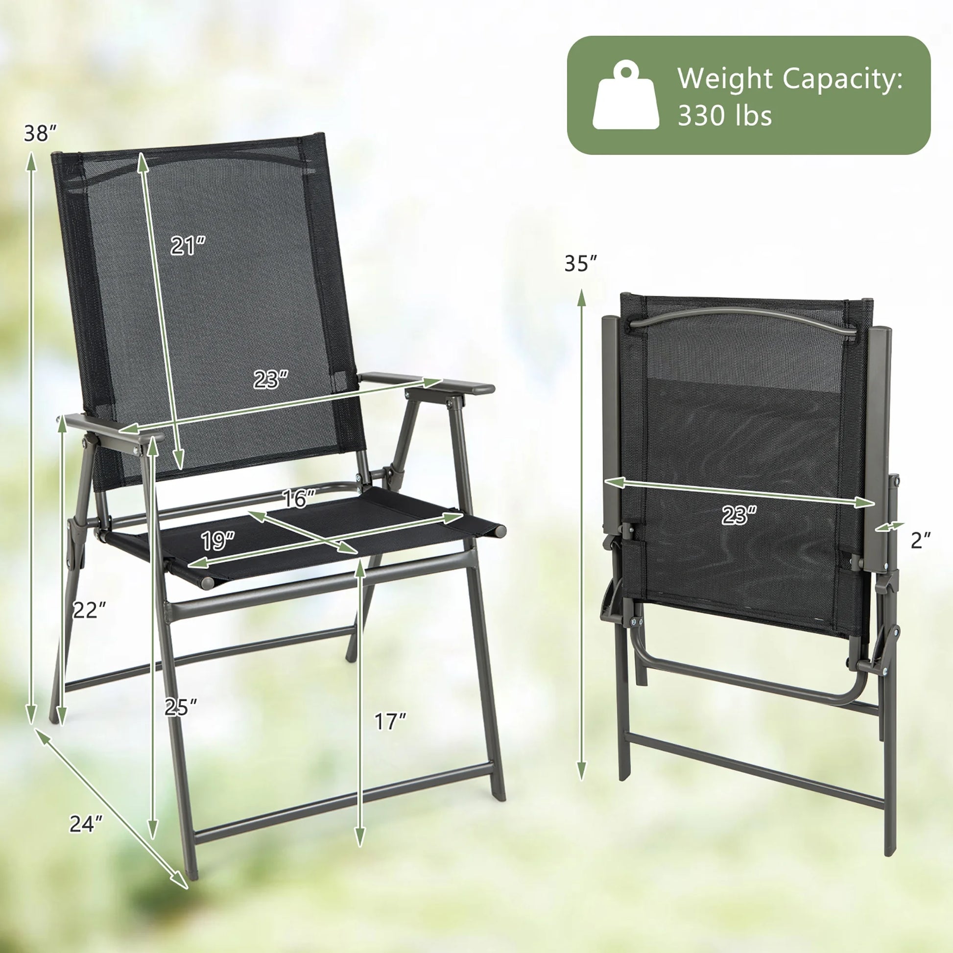 Costway 4pcs Patio Folding Portable Dining Chairs Metal Frame Armrests Garden Black