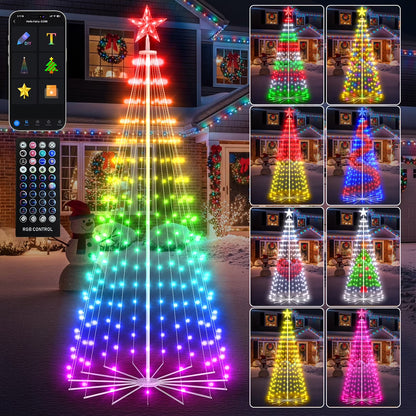 8FT 191 LED Christmas Cone Tree Smart Light with 58 Modes DIY Timer Remote Dimmable Artificial Christmas Tree for Porch Yard Patio Indoor Outdoor Xmas Holiday Decor