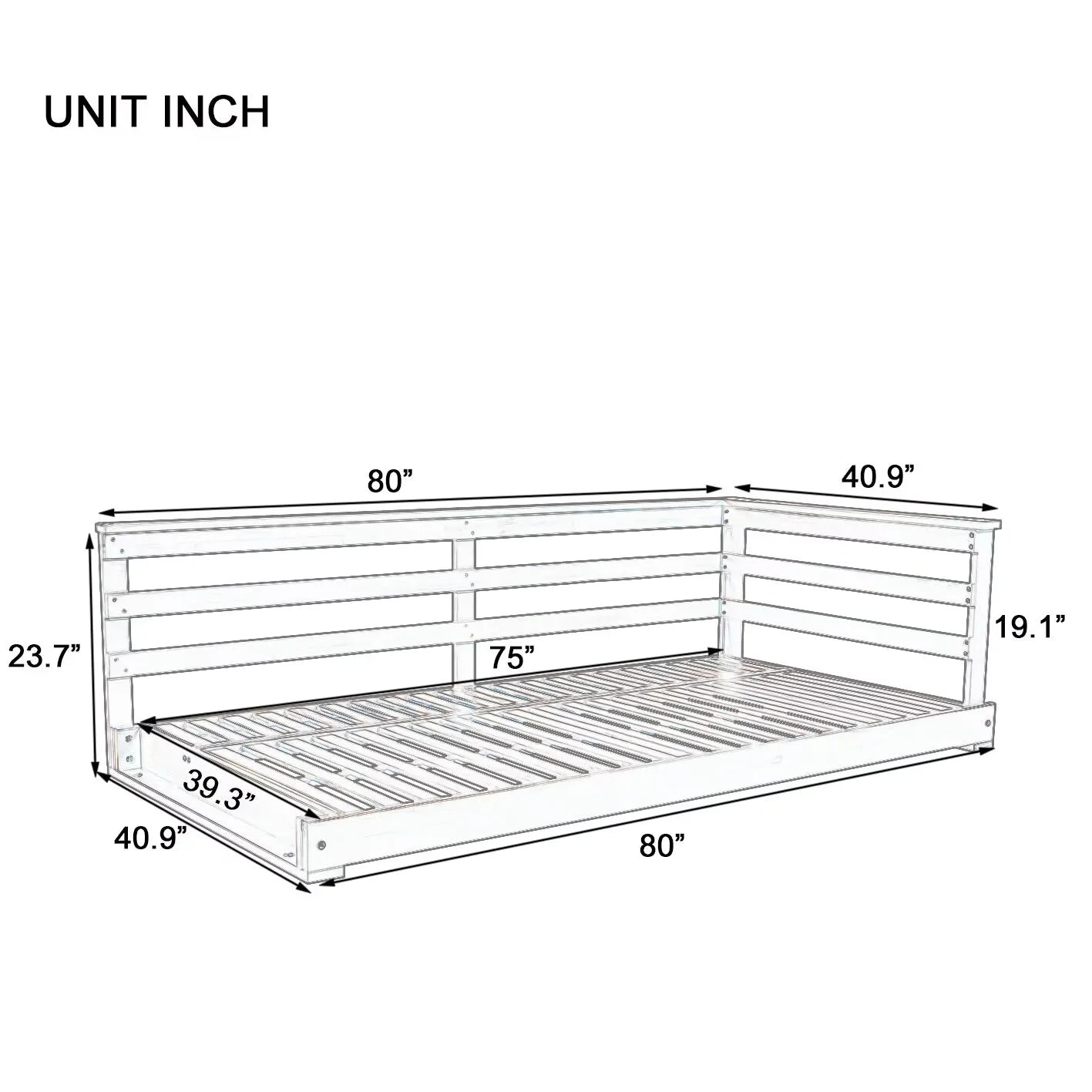 Country Patio Wooden Twin Size Swing Daybed Porch Swing Frame with 4pcs 96-inch Hemp Ropes for Backyard, Garden, White