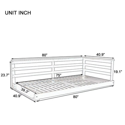 Country Patio Wooden Twin Size Swing Daybed Porch Swing Frame with 4pcs 96-inch Hemp Ropes for Backyard, Garden, White