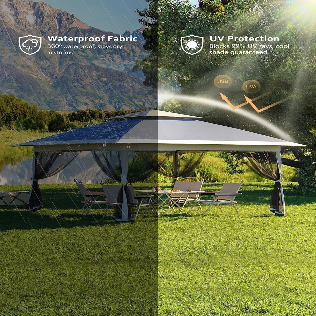 Ataucjin 13x13 Gazebo, Outdoor Canopy Tent with Mosquito Net, Height Adjustable Canopy Gazebo, Large Shade Tent for Camping, Lawn, Backyard, Garden, Patio