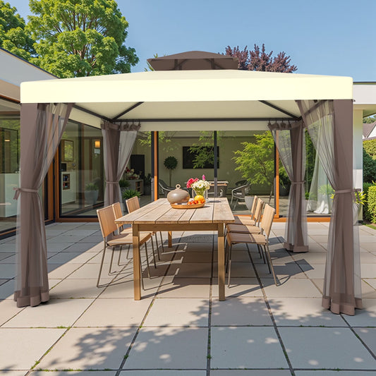 10'x10' Patio Gazebo Tent Outdoor Canopy Shelter w/Mosquito Netting & 2-Tiered Vented Top for Garden, Backyard Deck And Lawns