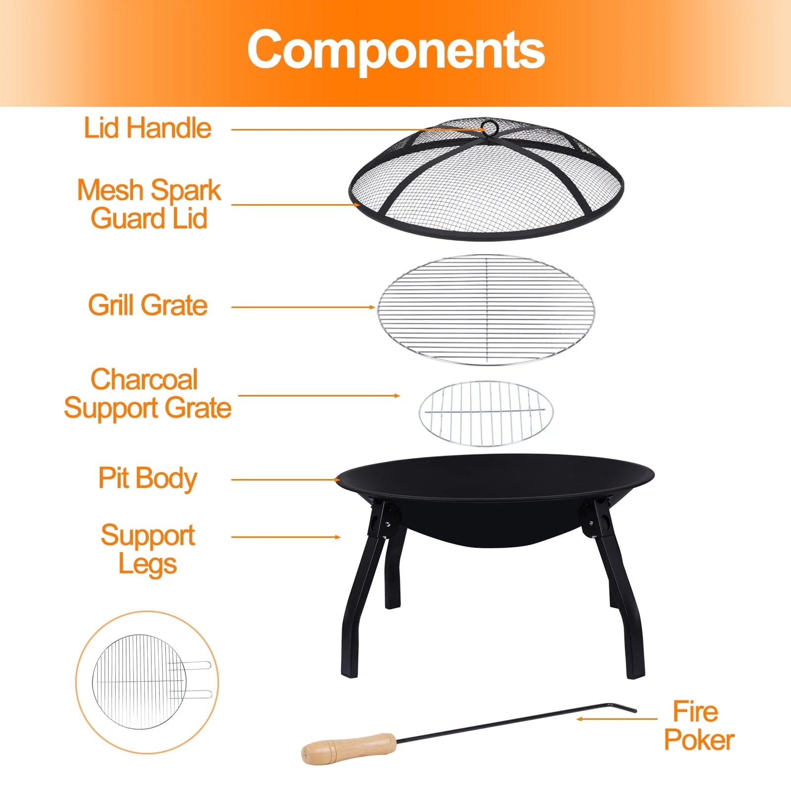 SUNOYAR Fire Pit, 22in Foldable Fire Pits Wood Burning Outdoor Firepit with Spark Screen, Poker for Bonfire Patio Backyard Garden Picnic, Black